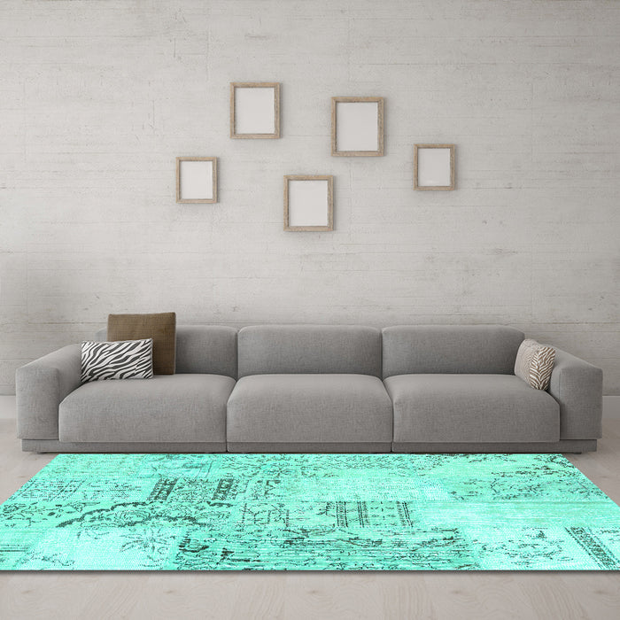 Machine Washable Patchwork Turquoise Transitional Area Rugs in a Living Room,, wshcon2863turq