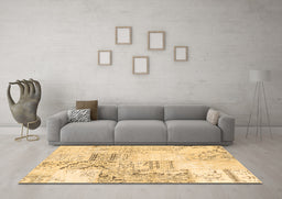 Machine Washable Patchwork Brown Transitional Rug in a Living Room,, wshcon2863brn
