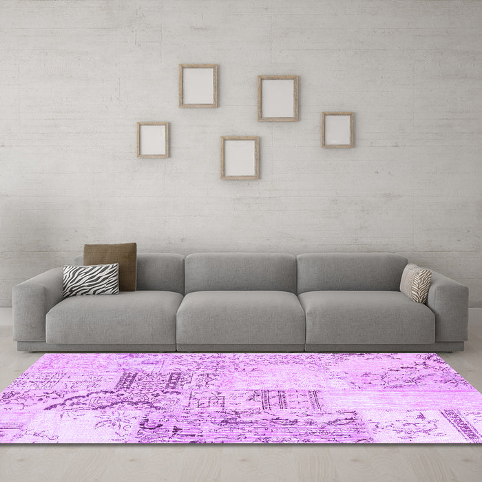 Machine Washable Patchwork Purple Transitional Area Rugs in a Living Room, wshcon2863pur