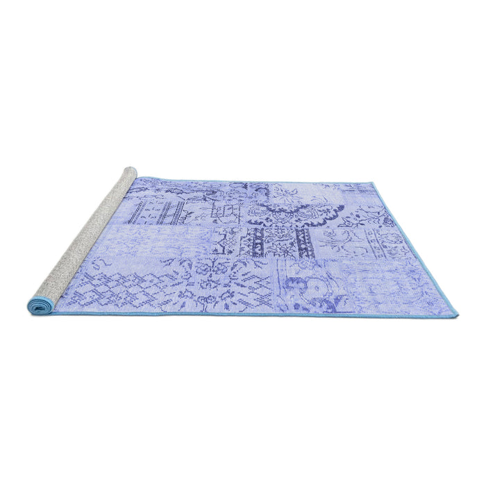 Sideview of Machine Washable Patchwork Blue Transitional Rug, wshcon2863blu