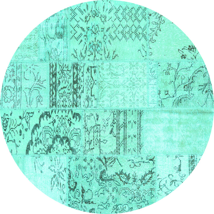 Round Patchwork Turquoise Transitional Rug, con2863turq