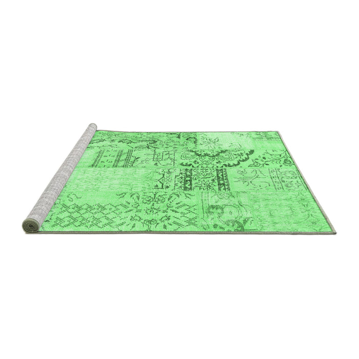 Sideview of Machine Washable Patchwork Emerald Green Transitional Area Rugs, wshcon2863emgrn
