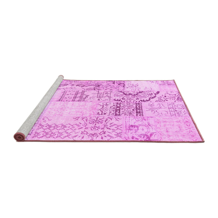 Sideview of Machine Washable Patchwork Pink Transitional Rug, wshcon2863pnk