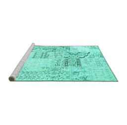 Sideview of Machine Washable Patchwork Turquoise Transitional Area Rugs, wshcon2863turq