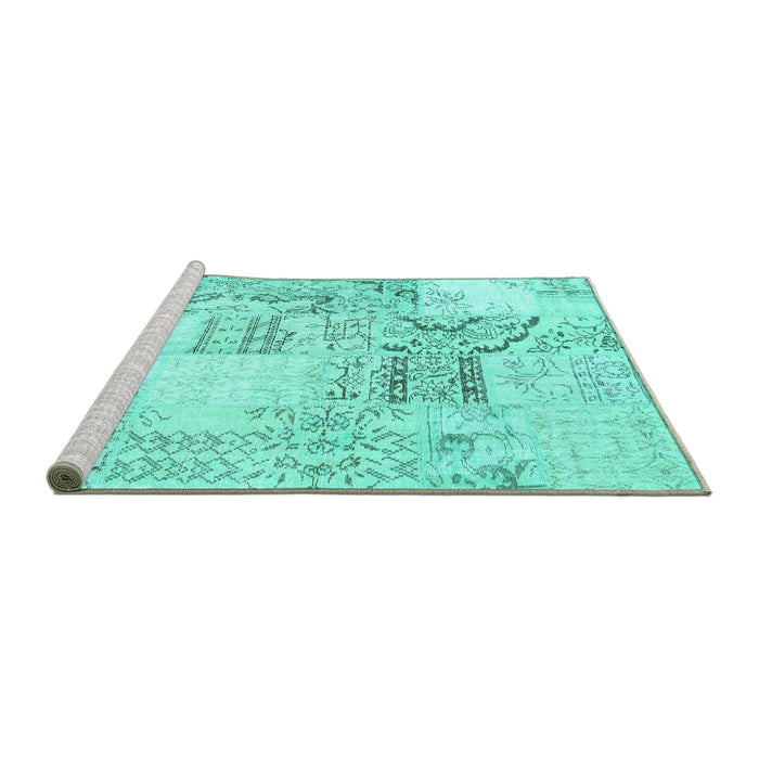 Sideview of Machine Washable Patchwork Turquoise Transitional Area Rugs, wshcon2863turq