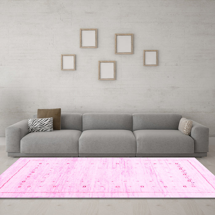 Machine Washable Solid Pink Modern Rug in a Living Room, wshcon2864pnk