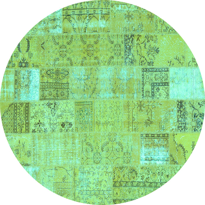 Round Patchwork Turquoise Transitional Rug, con2865turq