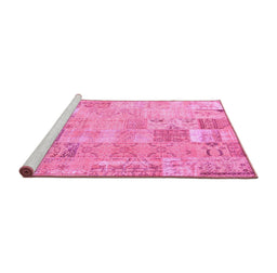 Sideview of Machine Washable Patchwork Pink Transitional Rug, wshcon2865pnk