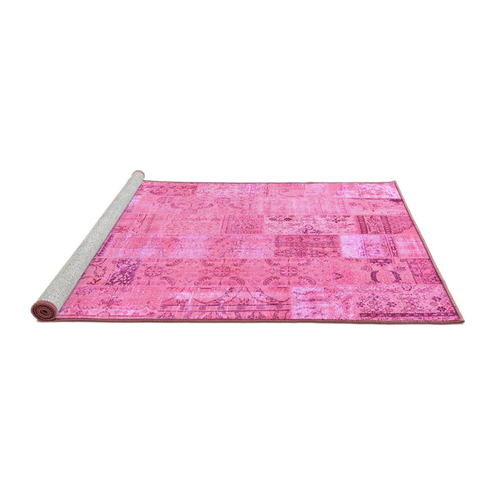 Sideview of Machine Washable Patchwork Pink Transitional Rug, wshcon2865pnk