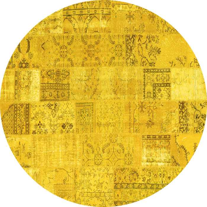 Round Patchwork Yellow Transitional Rug, con2865yw