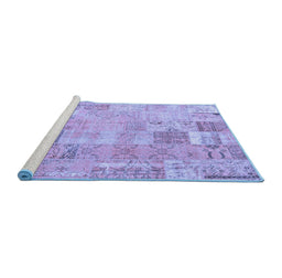 Sideview of Machine Washable Patchwork Blue Transitional Rug, wshcon2865blu
