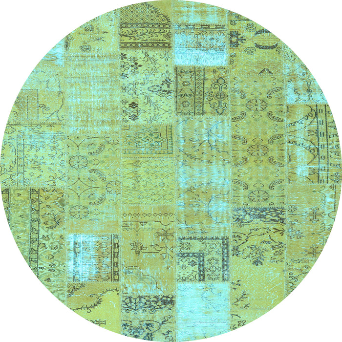 Round Machine Washable Patchwork Light Blue Transitional Rug, wshcon2865lblu