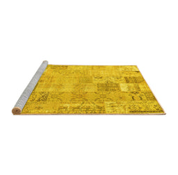 Sideview of Machine Washable Patchwork Yellow Transitional Rug, wshcon2865yw