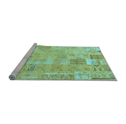 Sideview of Machine Washable Patchwork Light Blue Transitional Rug, wshcon2865lblu