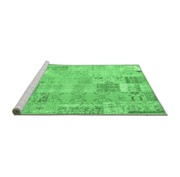 Sideview of Machine Washable Patchwork Emerald Green Transitional Area Rugs, wshcon2865emgrn