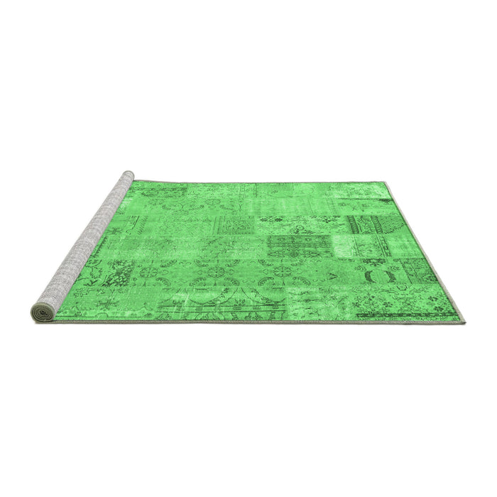 Sideview of Machine Washable Patchwork Emerald Green Transitional Area Rugs, wshcon2865emgrn