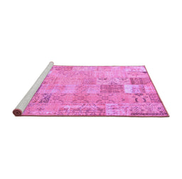 Sideview of Machine Washable Patchwork Purple Transitional Area Rugs, wshcon2865pur