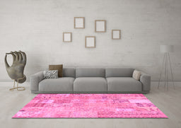 Machine Washable Patchwork Pink Transitional Rug in a Living Room, wshcon2865pnk