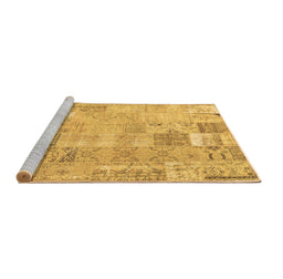 Sideview of Machine Washable Patchwork Brown Transitional Rug, wshcon2865brn