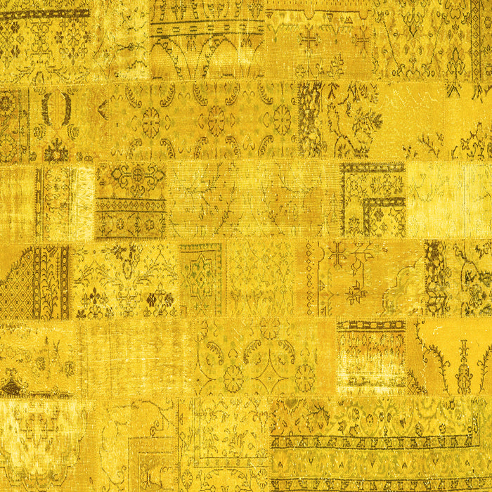 Square Machine Washable Patchwork Yellow Transitional Rug, wshcon2865yw