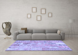 Machine Washable Patchwork Blue Transitional Rug in a Living Room, wshcon2865blu