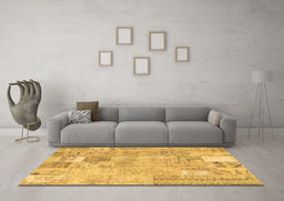 Machine Washable Patchwork Brown Transitional Rug in a Living Room,, wshcon2865brn