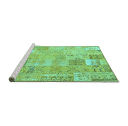 Sideview of Machine Washable Patchwork Turquoise Transitional Area Rugs, wshcon2865turq