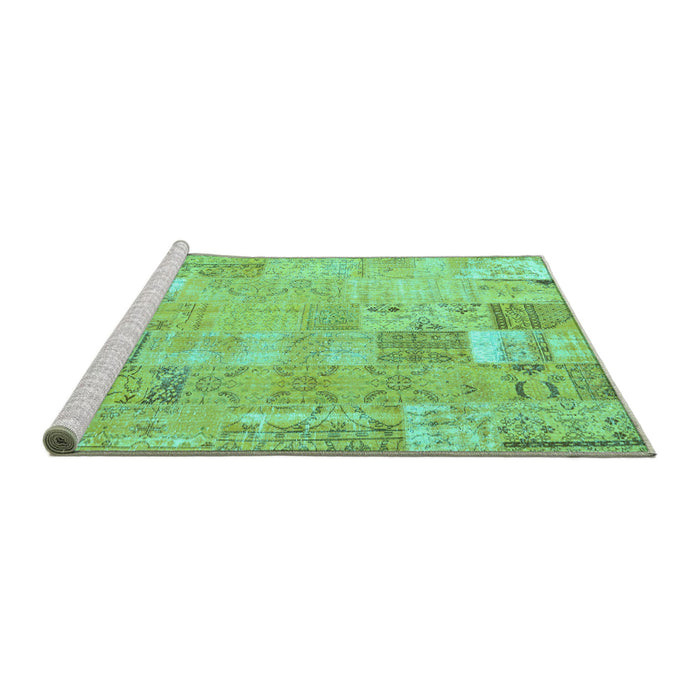 Sideview of Machine Washable Patchwork Turquoise Transitional Area Rugs, wshcon2865turq