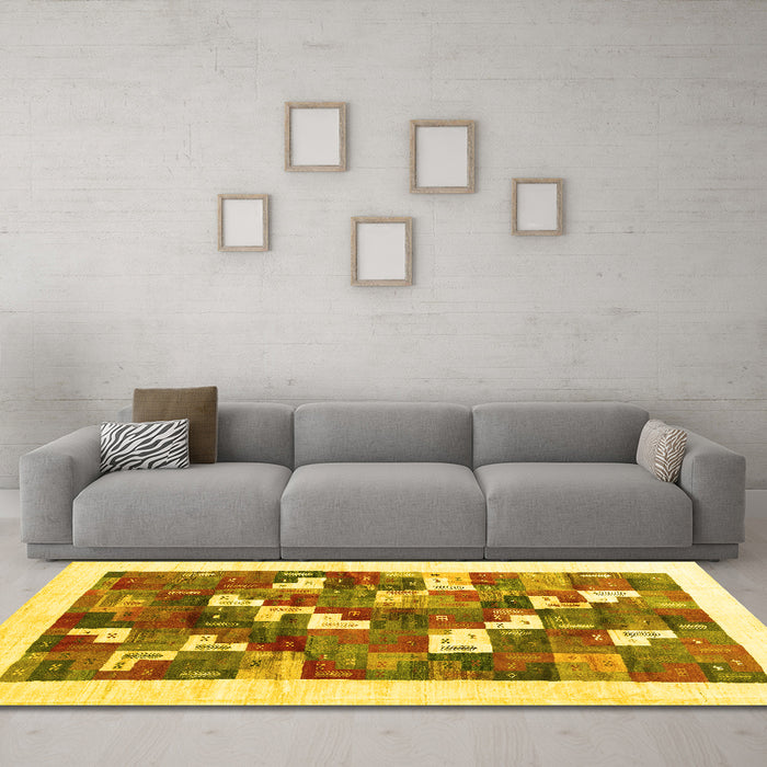 Machine Washable Solid Yellow Modern Rug in a Living Room, wshcon2866yw