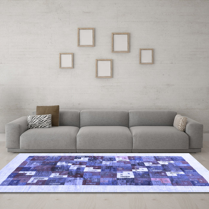 Machine Washable Solid Blue Modern Rug in a Living Room, wshcon2866blu
