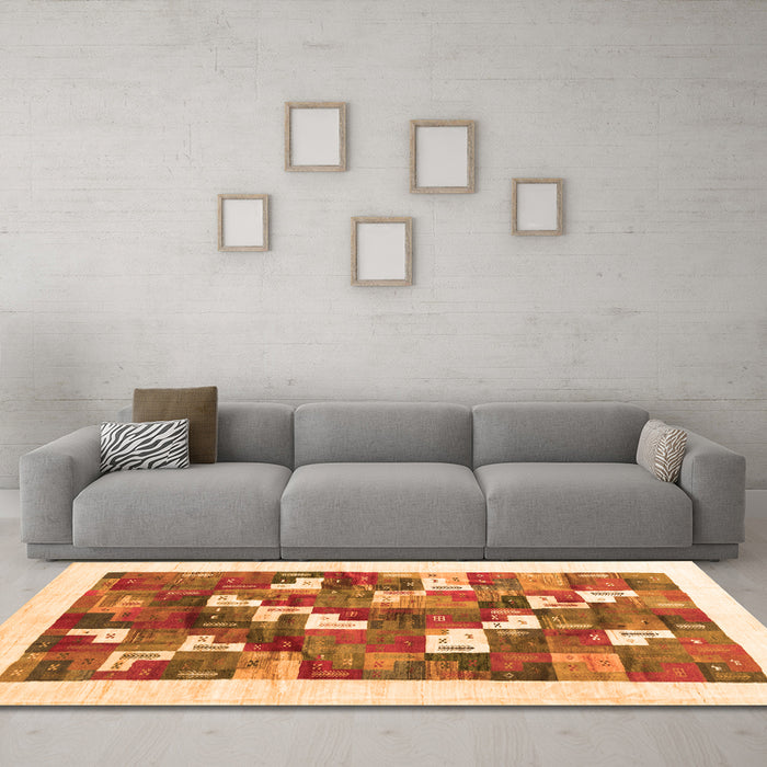 Machine Washable Solid Orange Modern Area Rugs in a Living Room, wshcon2866org