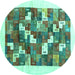 Round Machine Washable Solid Turquoise Modern Area Rugs, wshcon2866turq