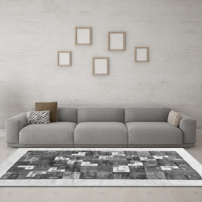 Machine Washable Solid Gray Modern Rug in a Living Room,, wshcon2866gry