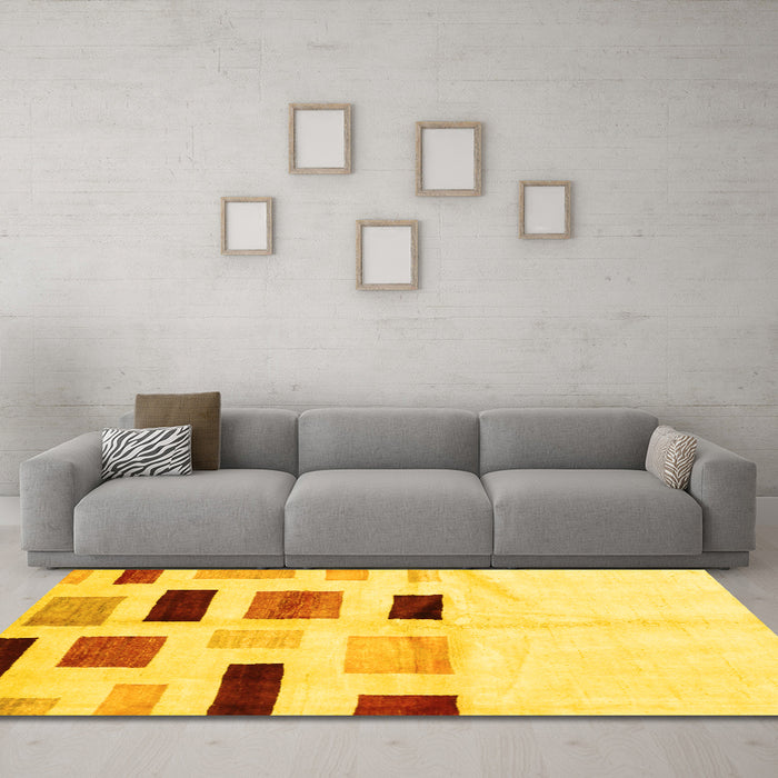 Machine Washable Solid Yellow Modern Rug in a Living Room, wshcon2867yw