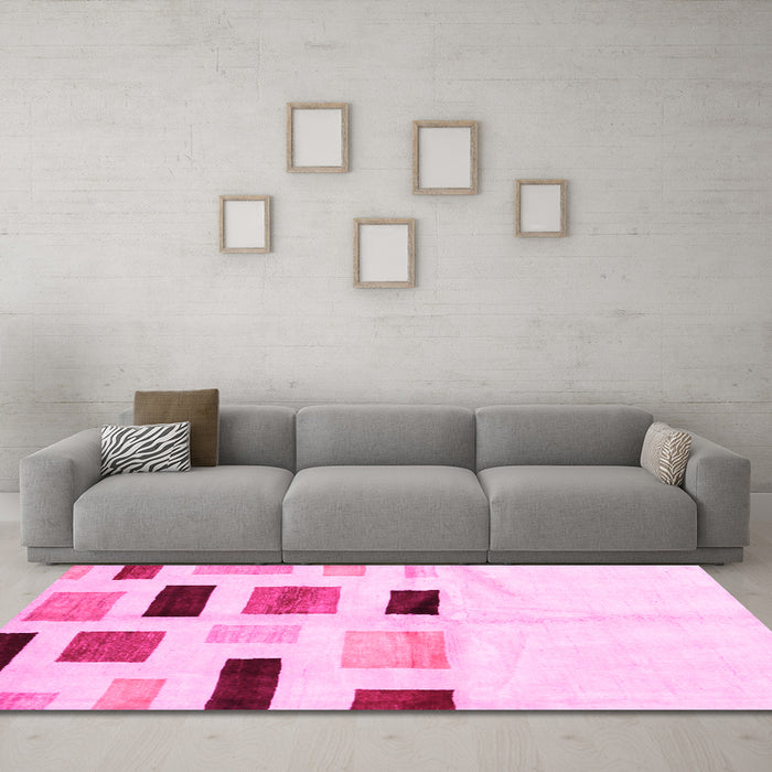 Machine Washable Solid Pink Modern Rug in a Living Room, wshcon2867pnk