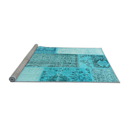 Sideview of Machine Washable Patchwork Light Blue Transitional Rug, wshcon2868lblu