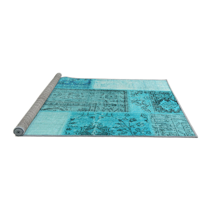 Sideview of Machine Washable Patchwork Light Blue Transitional Rug, wshcon2868lblu