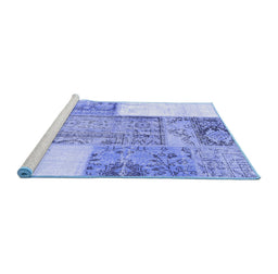 Sideview of Machine Washable Patchwork Blue Transitional Rug, wshcon2868blu