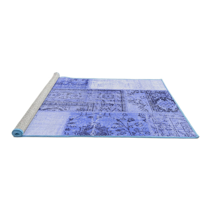 Sideview of Machine Washable Patchwork Blue Transitional Rug, wshcon2868blu