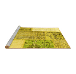 Sideview of Machine Washable Patchwork Yellow Transitional Rug, wshcon2868yw