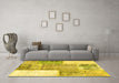 Machine Washable Patchwork Yellow Transitional Rug in a Living Room, wshcon2868yw