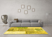 Machine Washable Patchwork Yellow Transitional Rug, wshcon2868yw