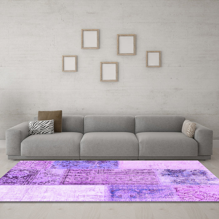 Machine Washable Patchwork Purple Transitional Area Rugs in a Living Room, wshcon2868pur