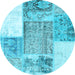 Round Patchwork Light Blue Transitional Rug, con2868lblu