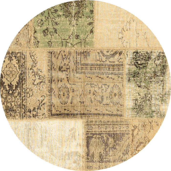Round Patchwork Brown Transitional Rug, con2868brn