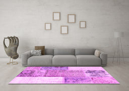 Machine Washable Patchwork Pink Transitional Rug in a Living Room, wshcon2868pnk