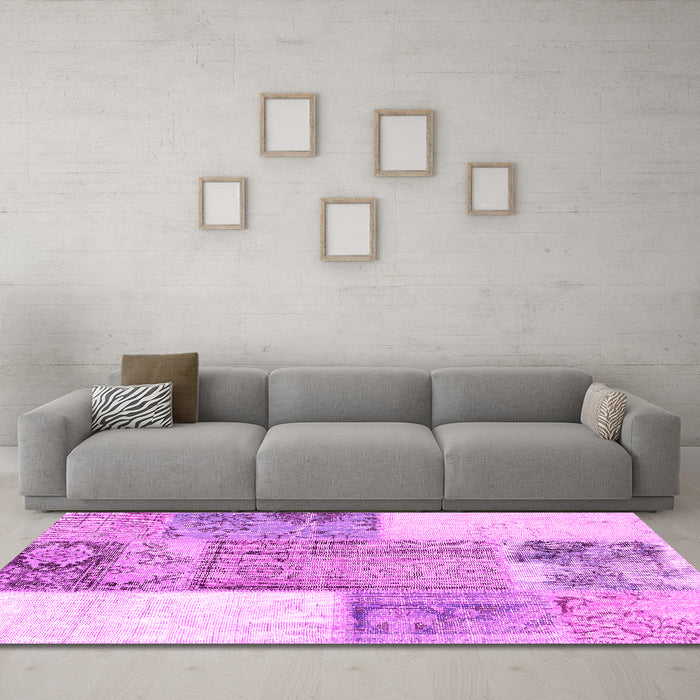 Machine Washable Patchwork Pink Transitional Rug in a Living Room, wshcon2868pnk