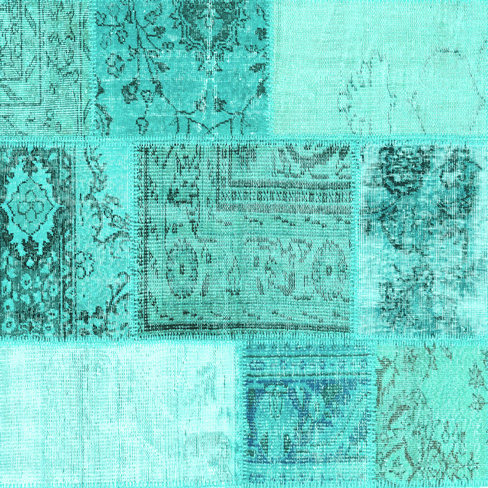 Square Machine Washable Patchwork Turquoise Transitional Area Rugs, wshcon2868turq