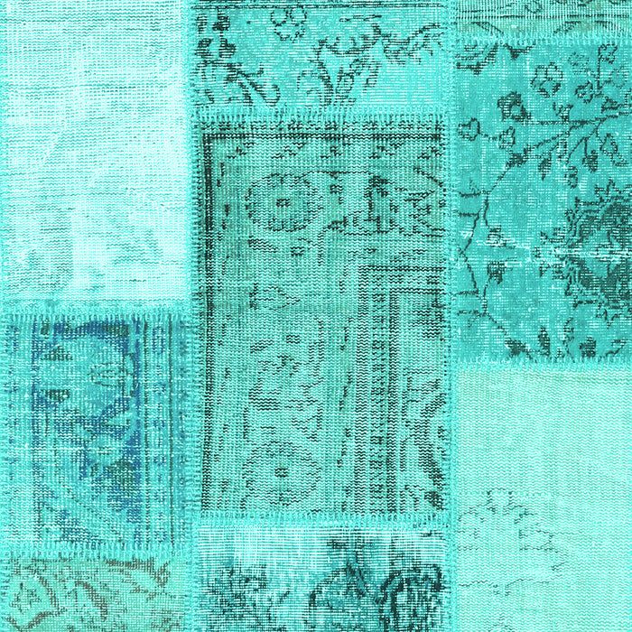 Machine Washable Patchwork Turquoise Transitional Area Rugs, wshcon2868turq