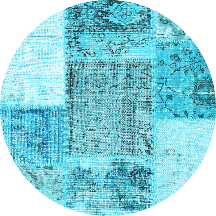 Round Machine Washable Patchwork Light Blue Transitional Rug, wshcon2868lblu